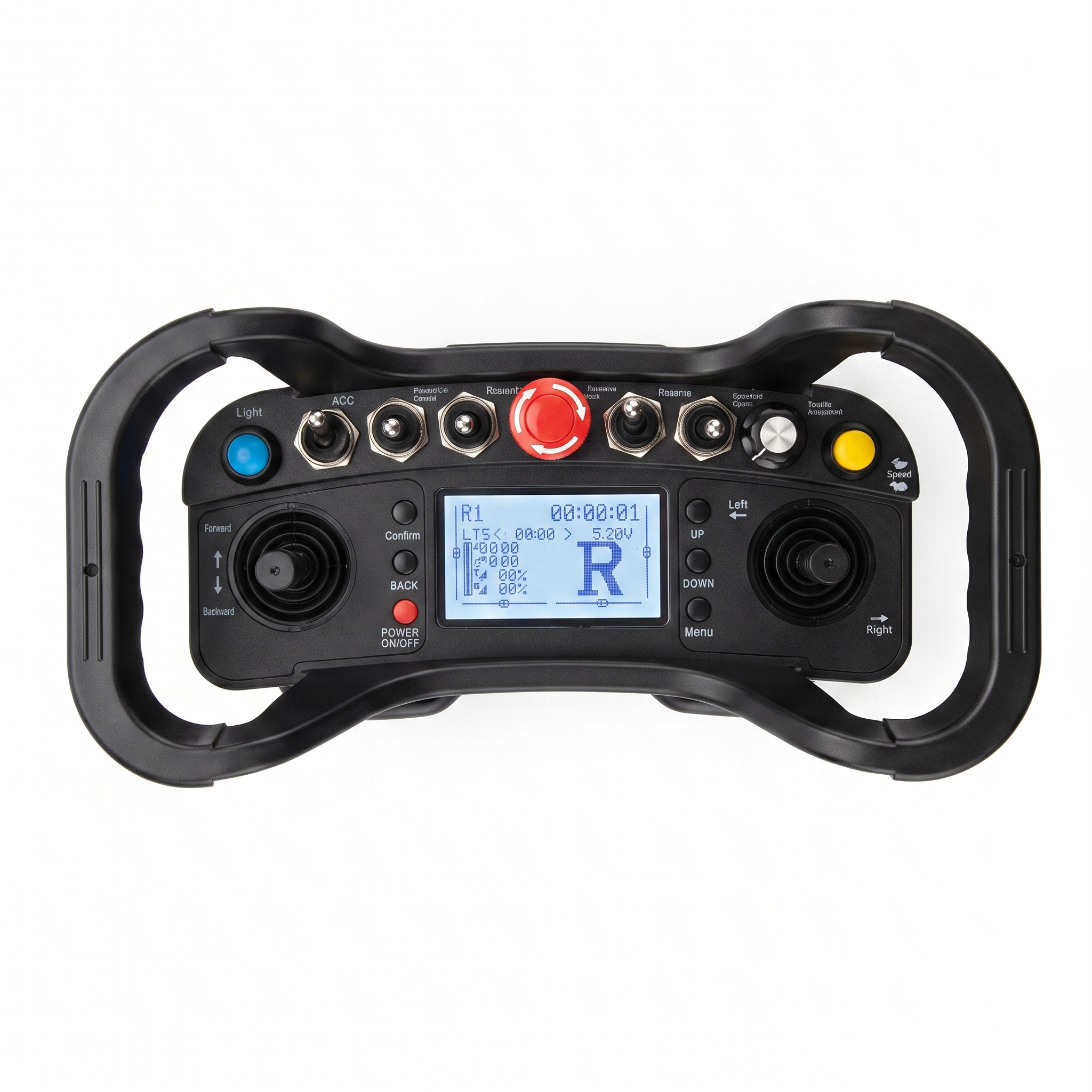 GST-550 hybrid tracked lawn mower RI industrial multi-channel remote controller on a white background