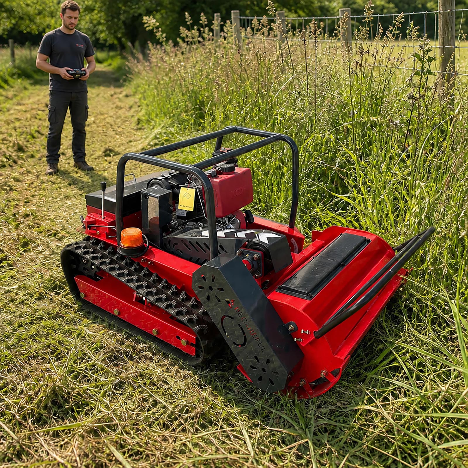 GST-800 diesel hybrid tracked flail mower remote-control safety scene