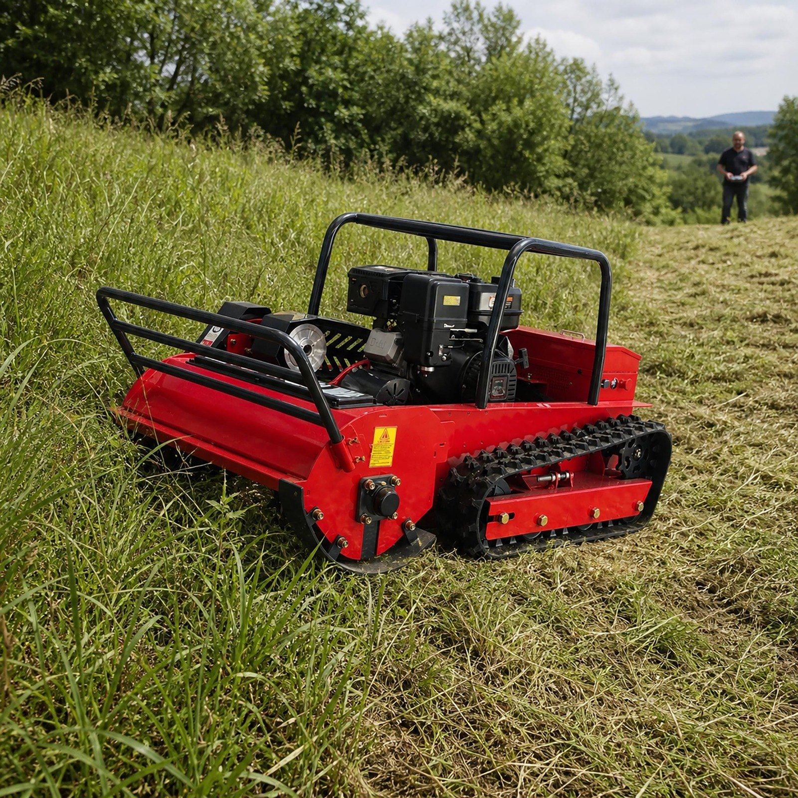 GST-800 gasoline hybrid tracked flail mower remote-control safety scene