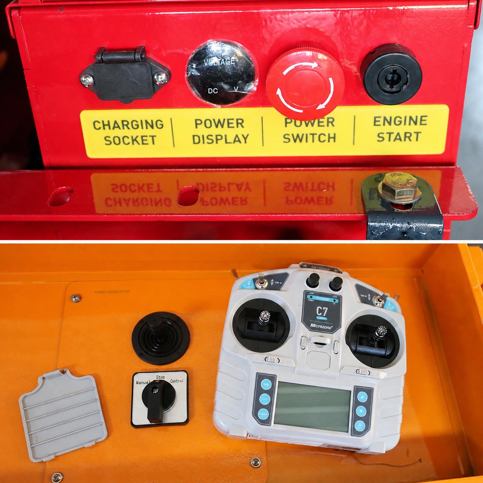 GST-800 gasoline hybrid tracked flail mower control panel detail