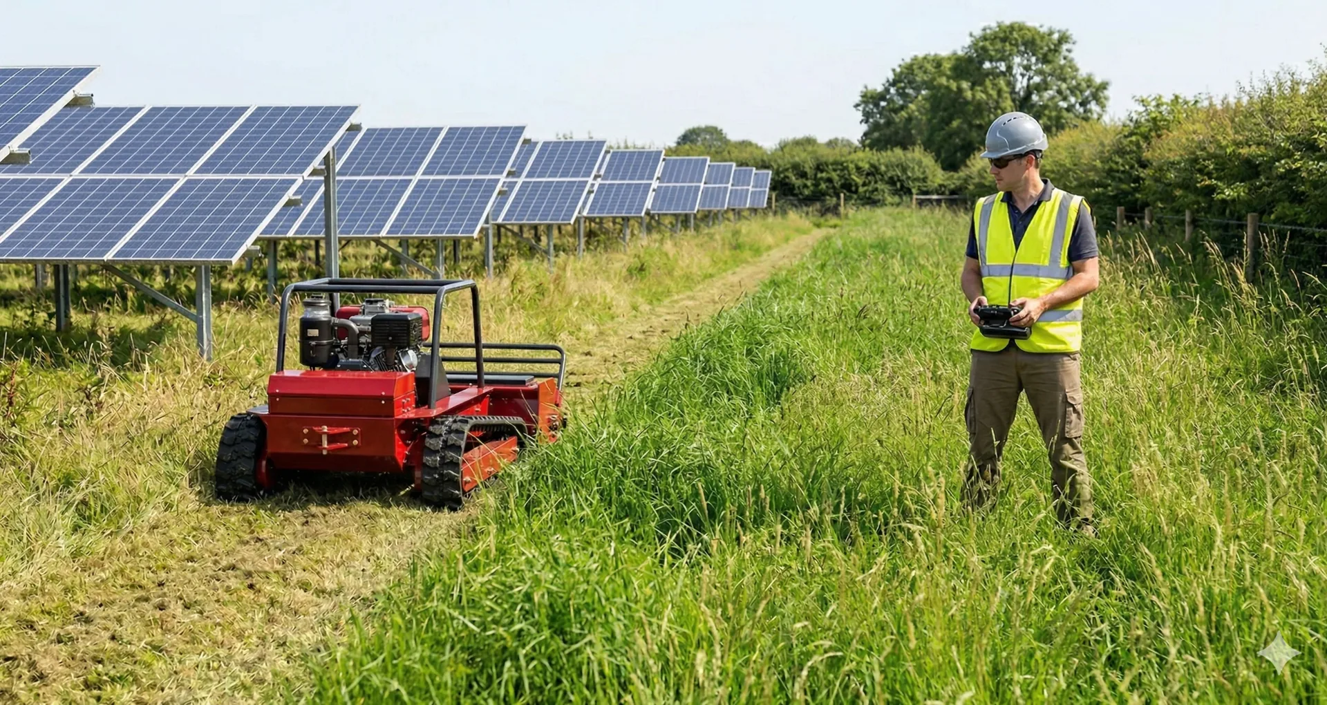 GREEN SHINE GST-1000 maintaining a solar park service lane